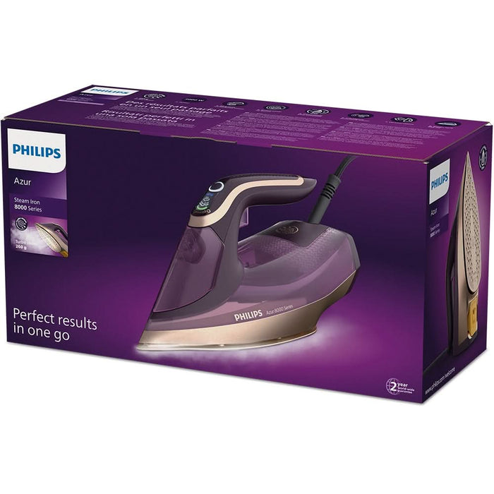 Fier de calcat PHILIPS Azur 8000 DST8040/30, 3000W, 260g/min, 350ml, talpa SteamGlide Elite, mov-auriu WALTI