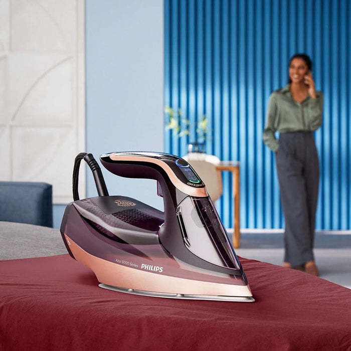 Fier de calcat PHILIPS Azur 8000 DST8040/30, 3000W, 260g/min, 350ml, talpa SteamGlide Elite, mov-auriu WALTI