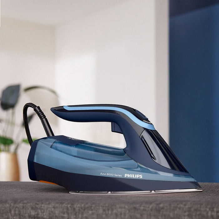 Fier de calcat PHILIPS Azur 8000 DST8020/20, 3000W, 240g/min, 300ml, talpa SteamGlide Elite, albastru-bleumarin WALTI