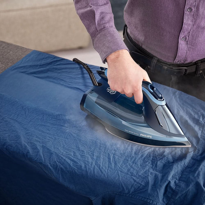Fier de calcat PHILIPS Azur 8000 DST8020/20, 3000W, 240g/min, 300ml, talpa SteamGlide Elite, albastru-bleumarin WALTI