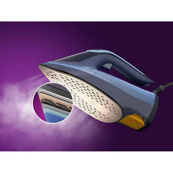 Fier de calcat PHILIPS Azur 8000 DST8020/20, 3000W, 240g/min, 300ml, talpa SteamGlide Elite, albastru-bleumarin WALTI