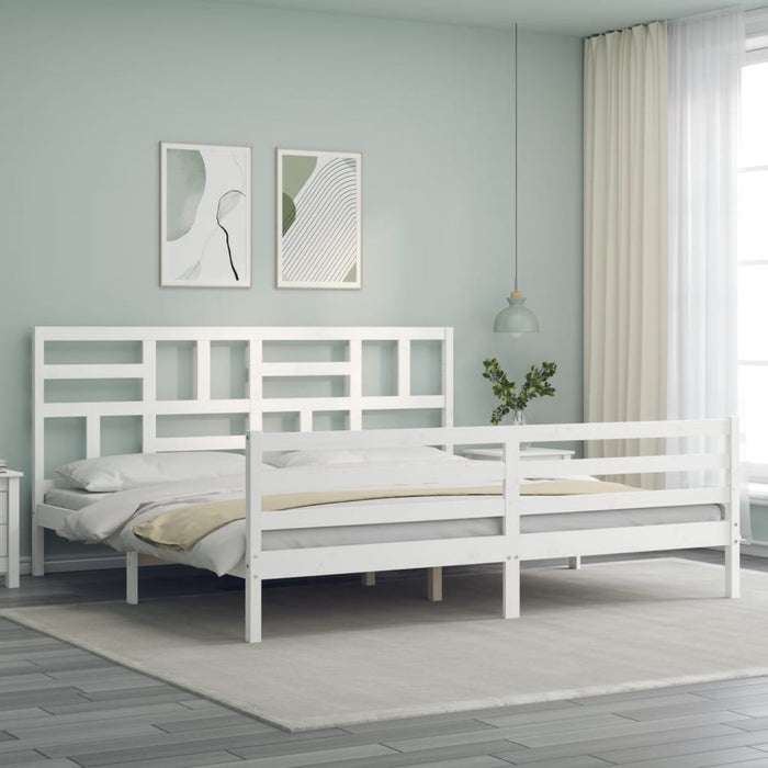 Cadru pat cu tăblie 200x200 cm, alb, lemn masiv WALTI