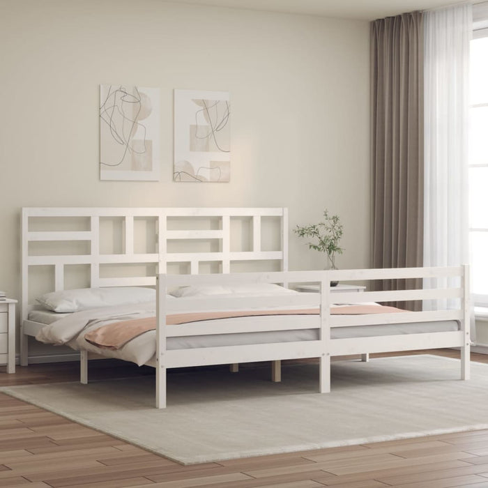Cadru pat cu tăblie 200x200 cm, alb, lemn masiv WALTI