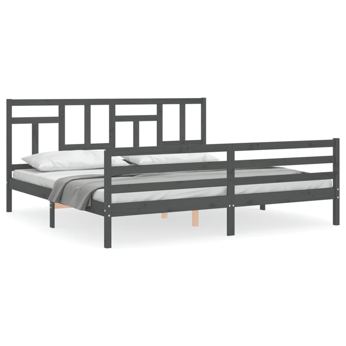 Cadru pat cu tăblie 200x200 cm, gri, lemn masiv - WALTI WALTI