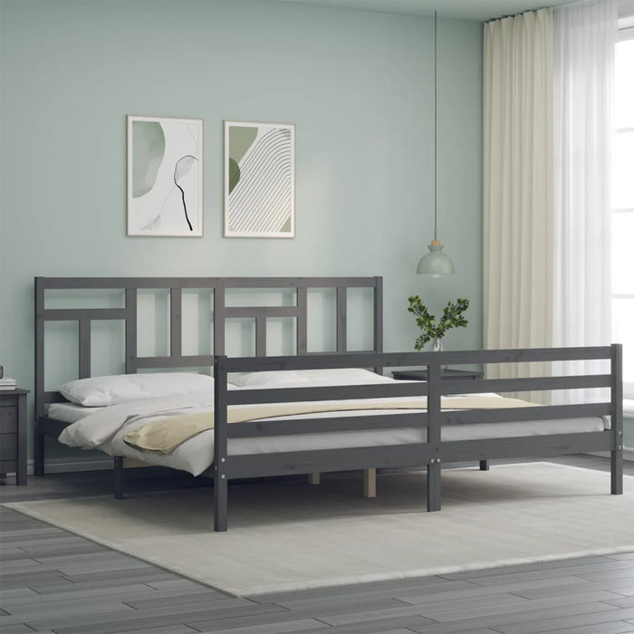 Cadru pat cu tăblie 200x200 cm, gri, lemn masiv - WALTI WALTI