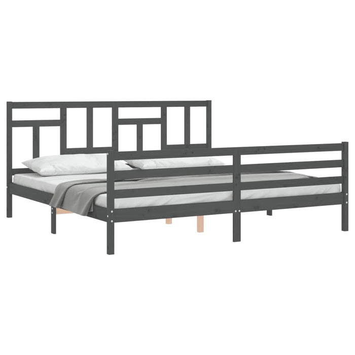 Cadru pat cu tăblie 200x200 cm, gri, lemn masiv - WALTI WALTI