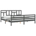 Cadru pat cu tăblie 200x200 cm, gri, lemn masiv - WALTI WALTI