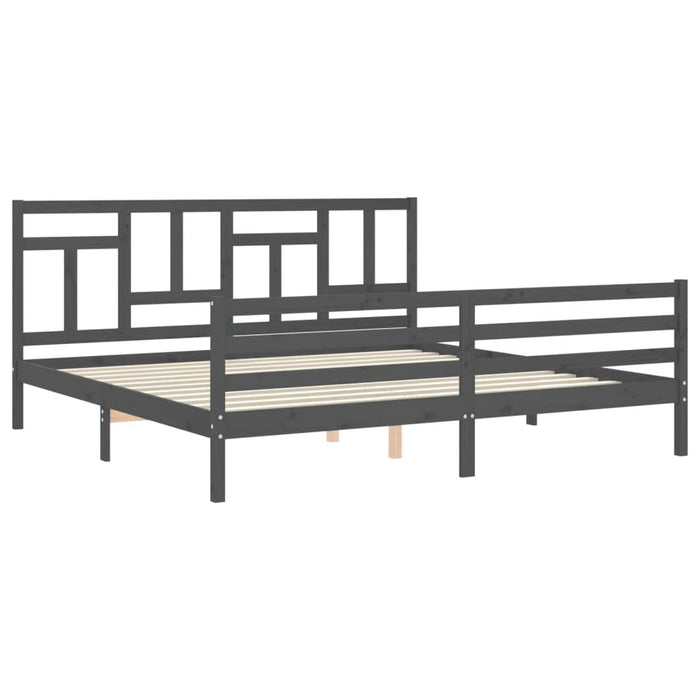 Cadru pat cu tăblie 200x200 cm, gri, lemn masiv - WALTI WALTI