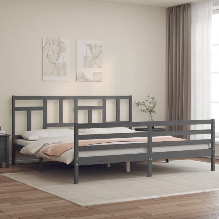Cadru pat cu tăblie 200x200 cm, gri, lemn masiv - WALTI WALTI