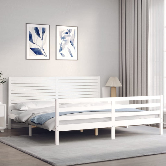 Cadru pat cu tăblie 200x200 cm, alb, lemn masiv - WALTI WALTI