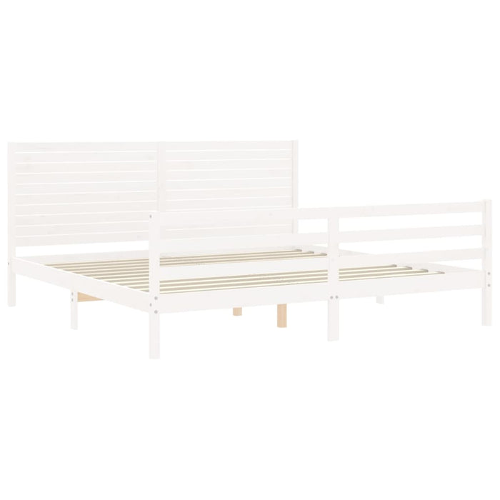 Cadru pat cu tăblie 200x200 cm, alb, lemn masiv - WALTI WALTI