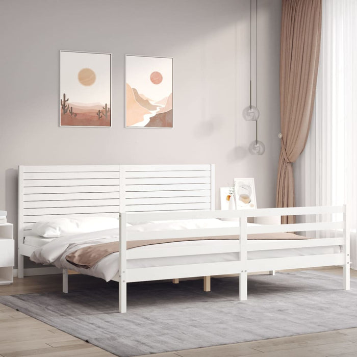 Cadru pat cu tăblie 200x200 cm, alb, lemn masiv - WALTI WALTI