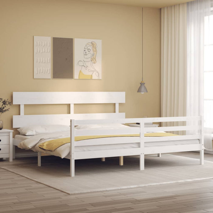 Cadru pat cu tăblie 200x200 cm, alb, lemn masiv - WALTI WALTI