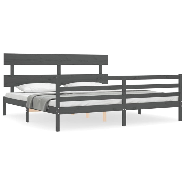 Cadru pat cu tăblie 200x200 cm, gri, lemn masiv - WALTI WALTI