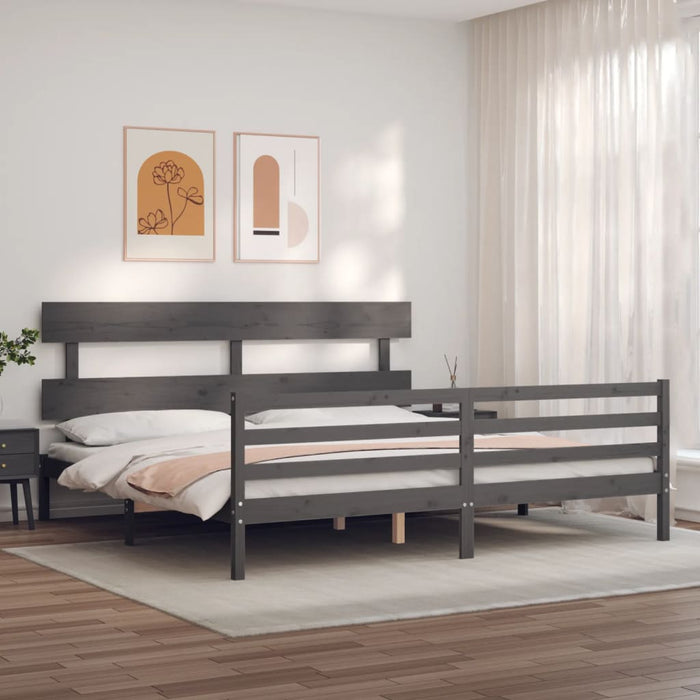 Cadru pat cu tăblie 200x200 cm, gri, lemn masiv - WALTI WALTI