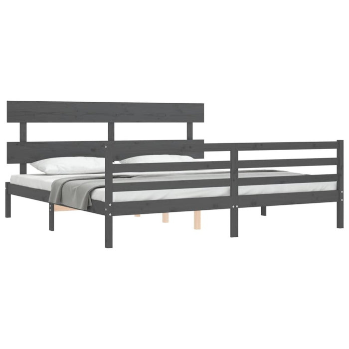 Cadru pat cu tăblie 200x200 cm, gri, lemn masiv - WALTI WALTI