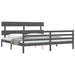 Cadru pat cu tăblie 200x200 cm, gri, lemn masiv - WALTI WALTI