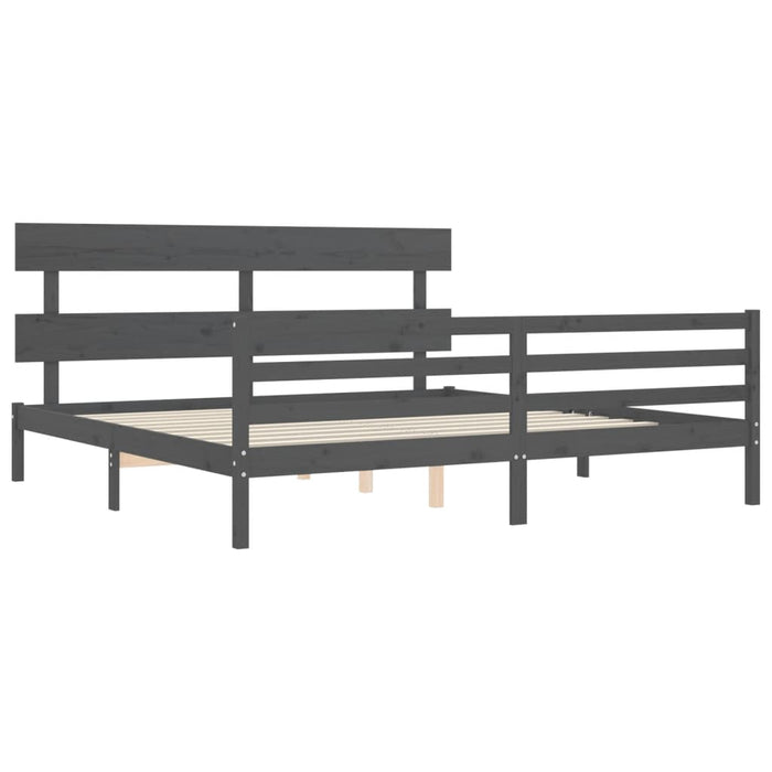 Cadru pat cu tăblie 200x200 cm, gri, lemn masiv - WALTI WALTI