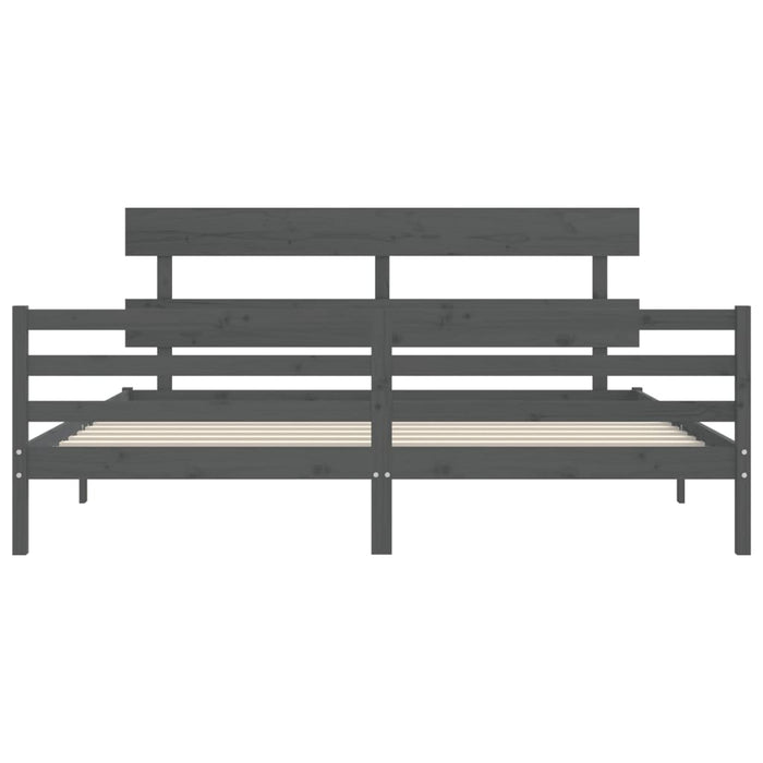 Cadru pat cu tăblie 200x200 cm, gri, lemn masiv - WALTI WALTI