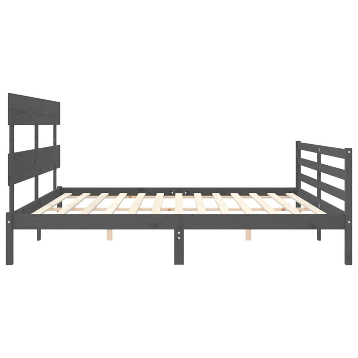 Cadru pat cu tăblie 200x200 cm, gri, lemn masiv - WALTI WALTI