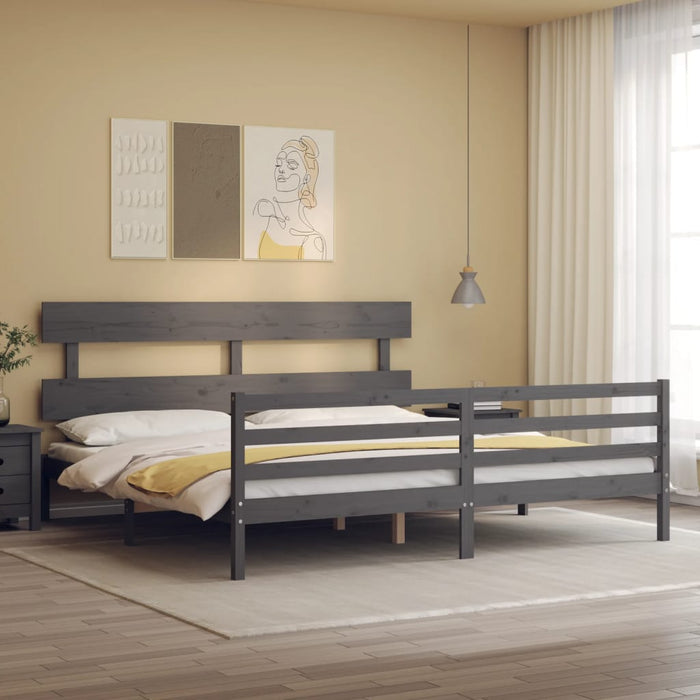 Cadru pat cu tăblie 200x200 cm, gri, lemn masiv - WALTI WALTI