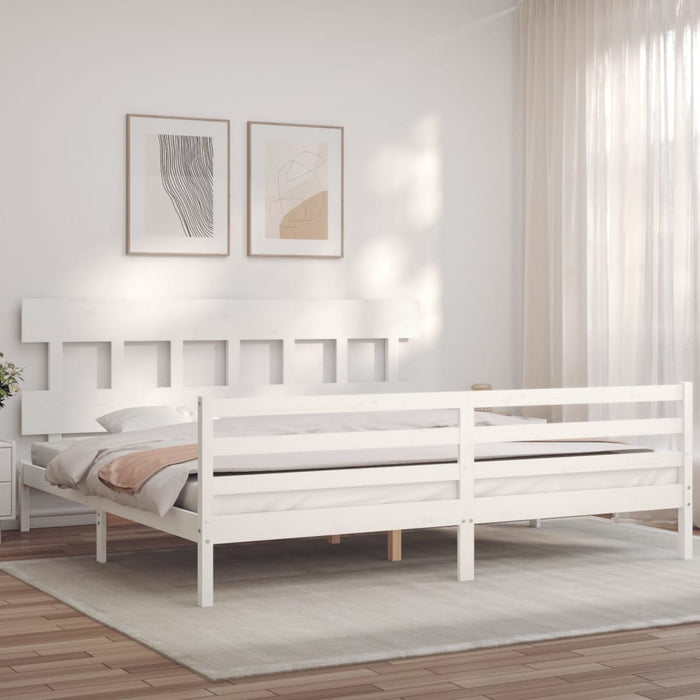 Cadru pat cu tăblie 200x200 cm, alb, lemn masiv WALTI