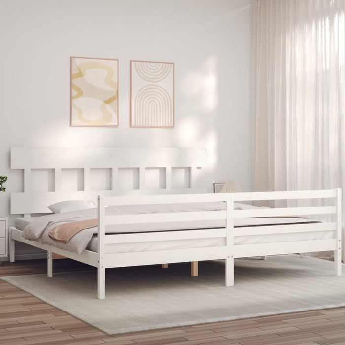 Cadru pat cu tăblie 200x200 cm, alb, lemn masiv WALTI