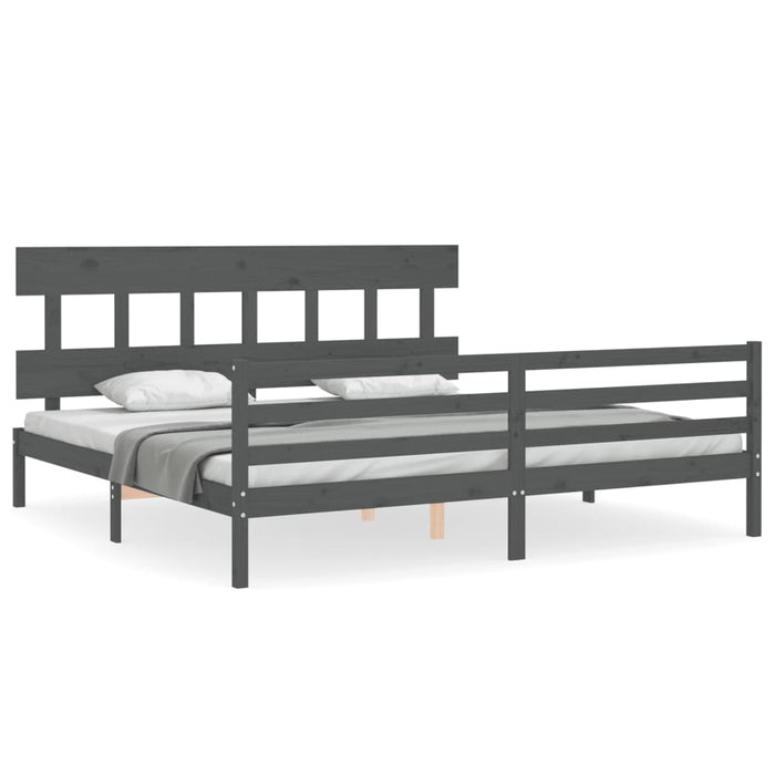 Cadru pat cu tăblie 200x200 cm, gri, lemn masiv - WALTI WALTI