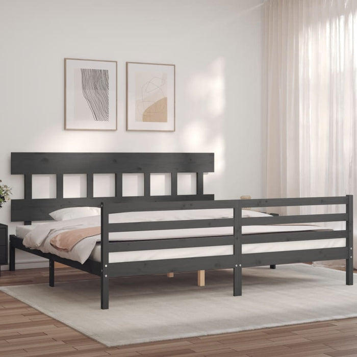 Cadru pat cu tăblie 200x200 cm, gri, lemn masiv - WALTI WALTI