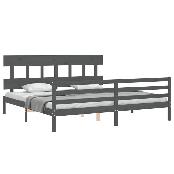 Cadru pat cu tăblie 200x200 cm, gri, lemn masiv - WALTI WALTI