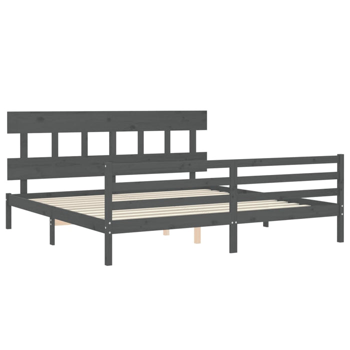 Cadru pat cu tăblie 200x200 cm, gri, lemn masiv - WALTI WALTI