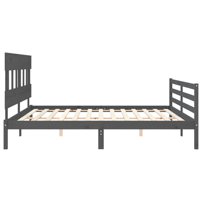 Cadru pat cu tăblie 200x200 cm, gri, lemn masiv - WALTI WALTI
