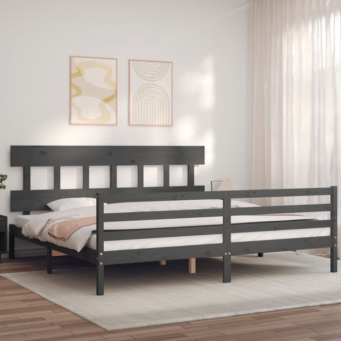 Cadru pat cu tăblie 200x200 cm, gri, lemn masiv - WALTI WALTI