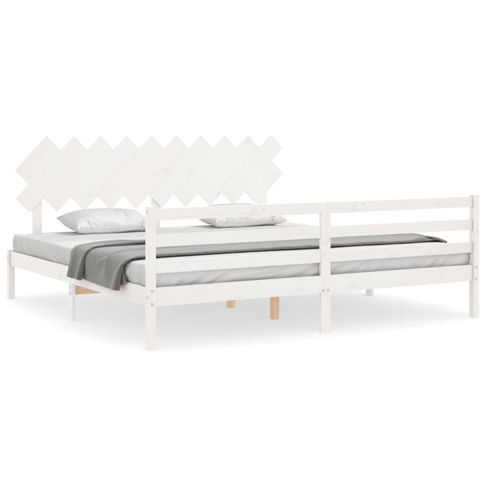 Cadru pat cu tăblie 200x200 cm, alb, lemn masiv - WALTI WALTI