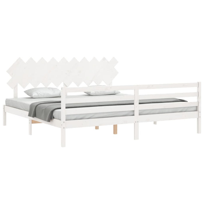 Cadru pat cu tăblie 200x200 cm, alb, lemn masiv - WALTI WALTI