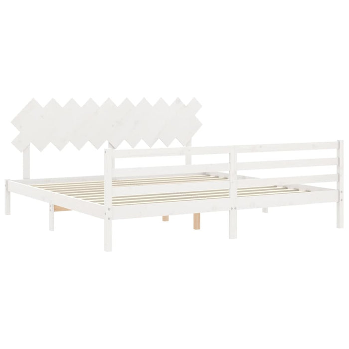 Cadru pat cu tăblie 200x200 cm, alb, lemn masiv - WALTI WALTI
