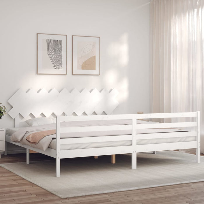 Cadru pat cu tăblie 200x200 cm, alb, lemn masiv - WALTI WALTI