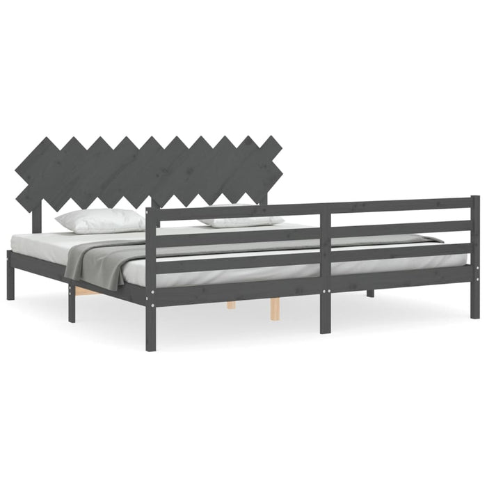 Cadru pat cu tăblie 200x200 cm, gri, lemn masiv - WALTI WALTI