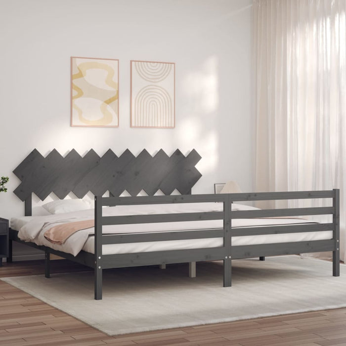 Cadru pat cu tăblie 200x200 cm, gri, lemn masiv - WALTI WALTI