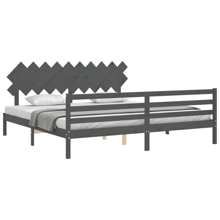 Cadru pat cu tăblie 200x200 cm, gri, lemn masiv - WALTI WALTI