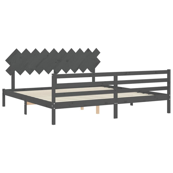 Cadru pat cu tăblie 200x200 cm, gri, lemn masiv - WALTI WALTI