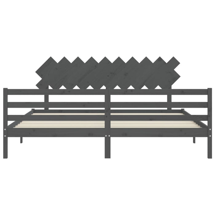 Cadru pat cu tăblie 200x200 cm, gri, lemn masiv - WALTI WALTI