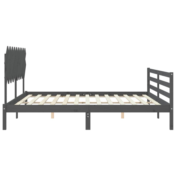 Cadru pat cu tăblie 200x200 cm, gri, lemn masiv - WALTI WALTI