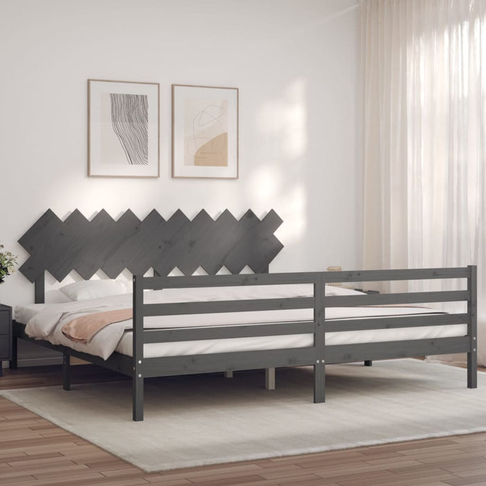Cadru pat cu tăblie 200x200 cm, gri, lemn masiv - WALTI WALTI