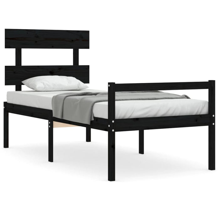 Cadru de pat senior cu tăblie single, negru, lemn masiv WALTI