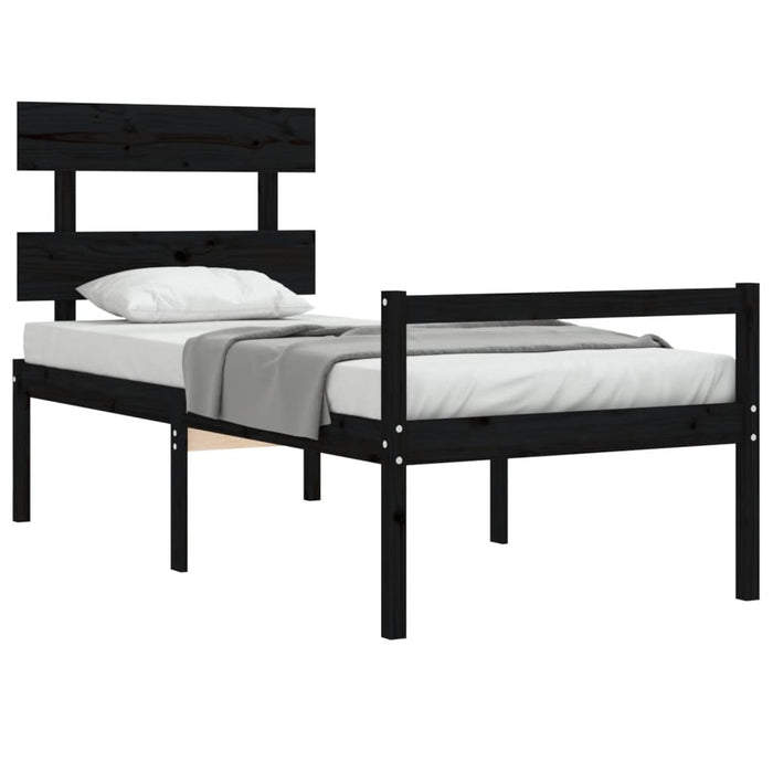 Cadru de pat senior cu tăblie single, negru, lemn masiv WALTI