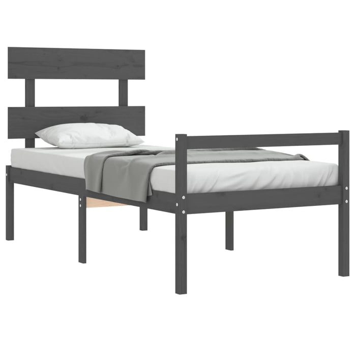 Cadru de pat senior cu tăblie, 90x200 cm, gri, lemn masiv WALTI