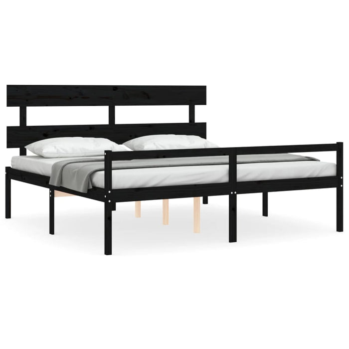 Cadru de pat senior cu tăblie, negru Super King Size lemn masiv WALTI