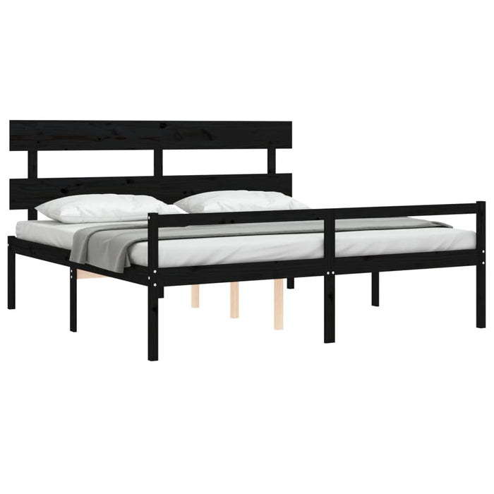 Cadru de pat senior cu tăblie, negru Super King Size lemn masiv WALTI