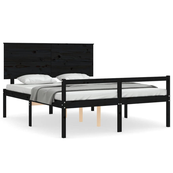Cadru de pat senior cu tăblie, negru, king size, lemn masiv WALTI